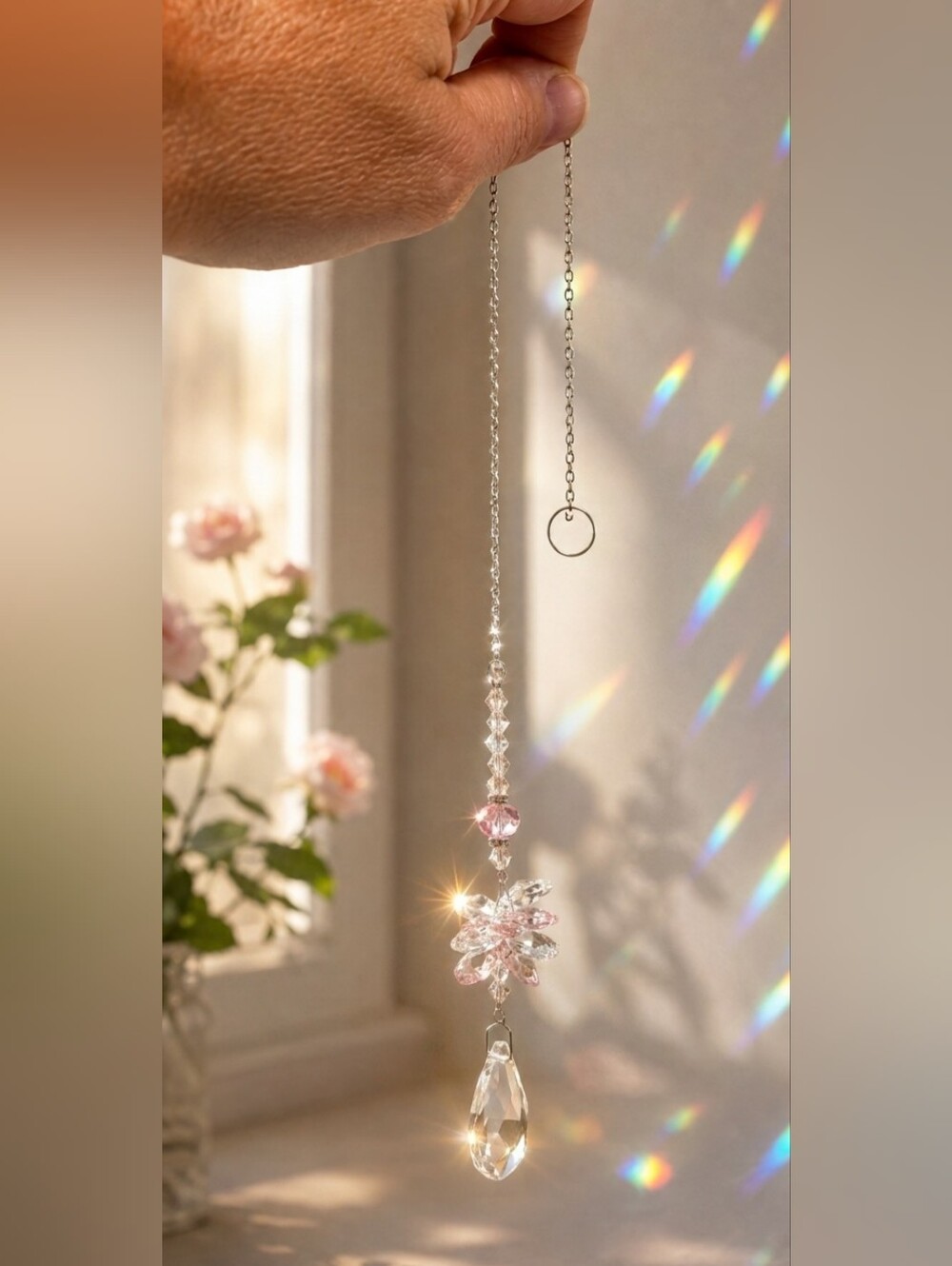 Rose Quartz Crystal Suncatcher